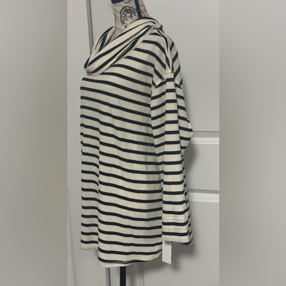 Hearts of Palm Cream and Black Striped Cowl Neck Sweater - Picture 3 of 7